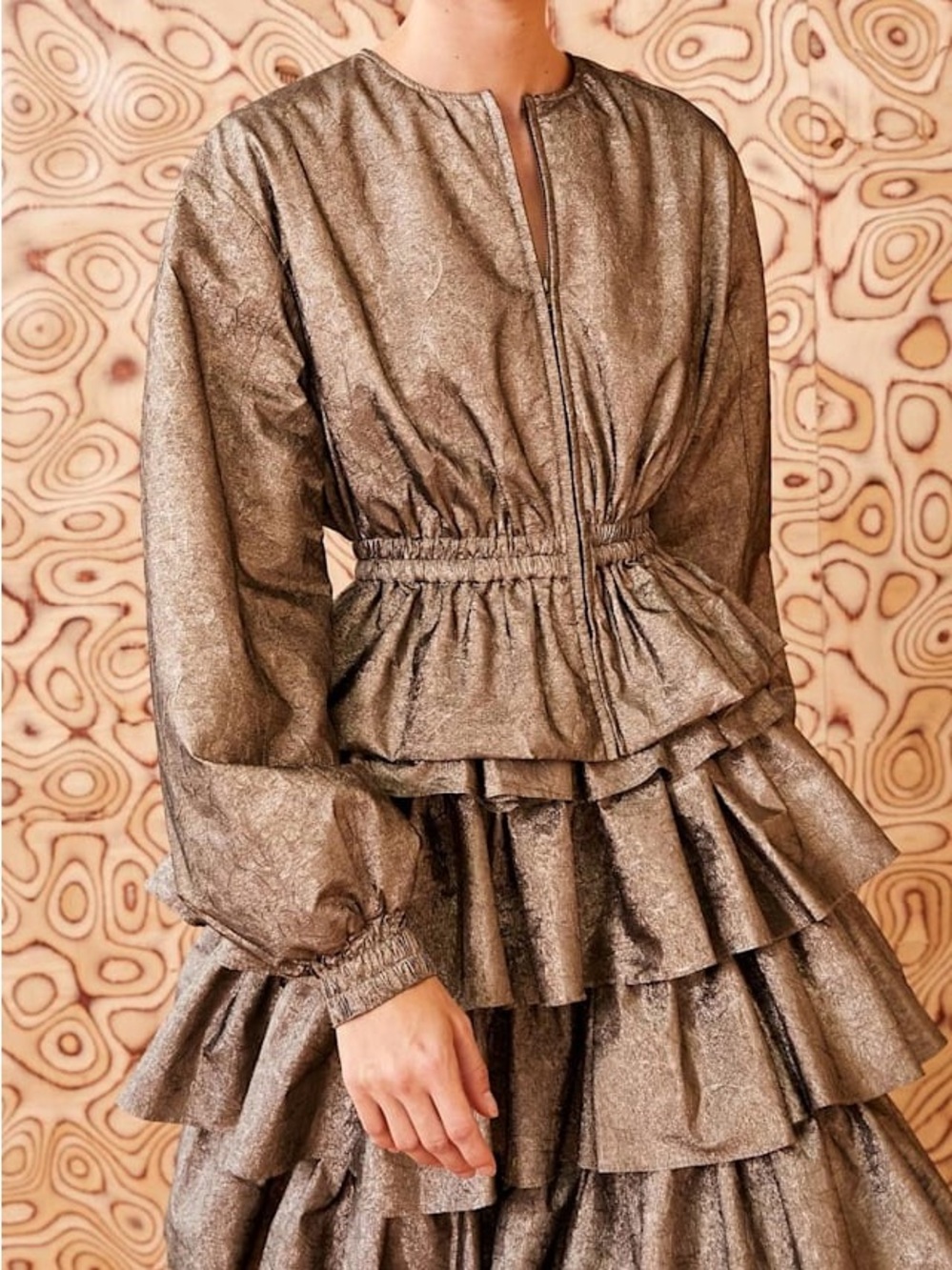 ULLA JOHNSON Thalia Jacket Metallic Graphite Lightweight Peplum Statement Size 8